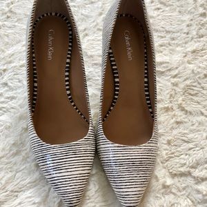Calvin Klein black and white stripe stilettos
